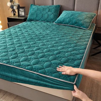 Hotel Luxury Fitted Bedsheets Deep Pocket Crystal Velvet Bed Sheet Thickened Quilted Bedspread Mattress Cover Protector for Bedroom Apartment (Color : 3, Size : Twin120x200cm)
