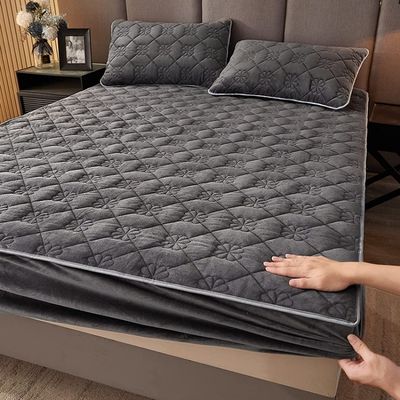 Hotel Luxury Fitted Bedsheets Deep Pocket Crystal Velvet Bed Sheet Thickened Quilted Bedspread Mattress Cover Protector for Bedroom Apartment (Color : 2, Size : Twin120x200cm)