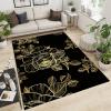 Luxurious Black Gold Rose Floral Art Area Rug, Indoor Non-Slip Kids Rugs, Machine Washable Breathable Durable Carpet for Front Entrance Floor Decor-5x7ft view 3