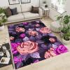 Hand Drawn Oil Painting Rose Flower Area Rug, Retro Floral Art Style Indoor Non-Slip Kids Rugs, Machine Washable Breathable Durable Carpet for Front Entrance Floor Decor-5x6ft view 3