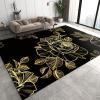 Luxurious Black Gold Rose Floral Art Area Rug, Indoor Non-Slip Kids Rugs, Machine Washable Breathable Durable Carpet for Front Entrance Floor Decor-5x6ft view 1