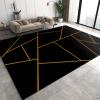 Luxurious Black Gold Geometric Stripe Art Area Rug, Indoor Non-Slip Kids Rugs, Machine Washable Breathable Durable Carpet for Front Entrance Floor Decor-5x6ft view 1