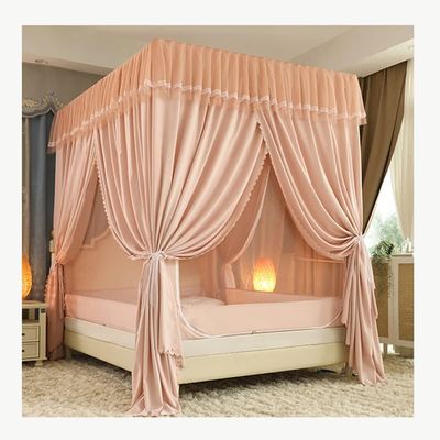 Gjnzby 2-in-1 Canopy Mosquito net with Metal Support, Bedroom Decoration Single Double Bed Bed Curtain Suitable for Year-Round use (Color : Pink-1, Size : 180X200CM)