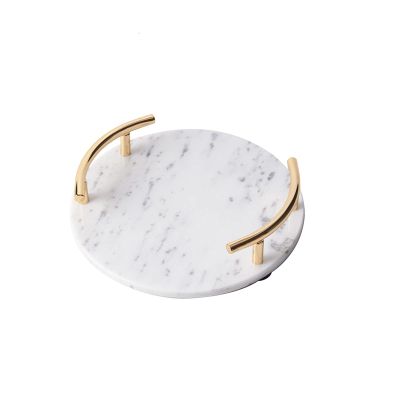 Bathroom Tray Perfume Soap Small Plant Tray with Detachable Handle, Round Marble Tray Dessert Decoration Tray Home Decor, 25cm(Size:25cm,Color:White)