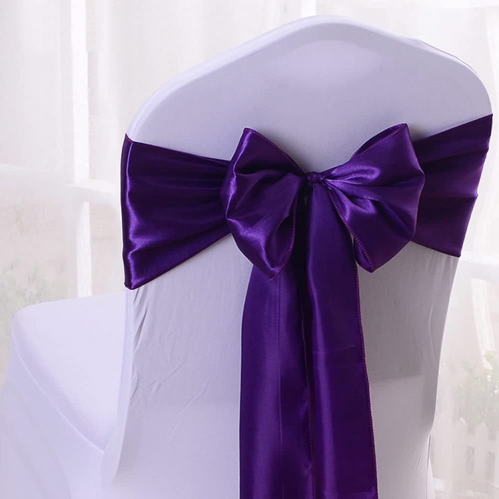 10/50/100pcs Satin Chair Bow Sashes Wedding Chair Knots Ribbon Butterfly Ties for Party Event Hotel Banquet Home Decoration,Dark Purple,50pcs