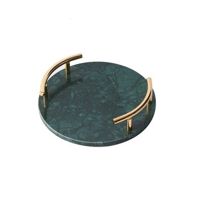 Bathroom Tray Perfume Soap Small Plant Tray with Detachable Handle, Round Marble Tray Dessert Decoration Tray Home Decor, 25cm(Size:25cm,Color:Green)