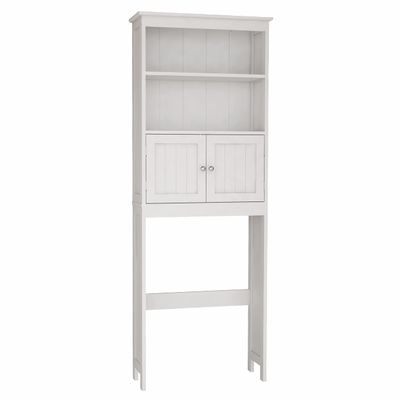 DSHADE Over The Toilet Storage, Double Door Bathroom Organizer Toilet Cabinet, Freestanding Above Toilet Rack with Open Shelves, White