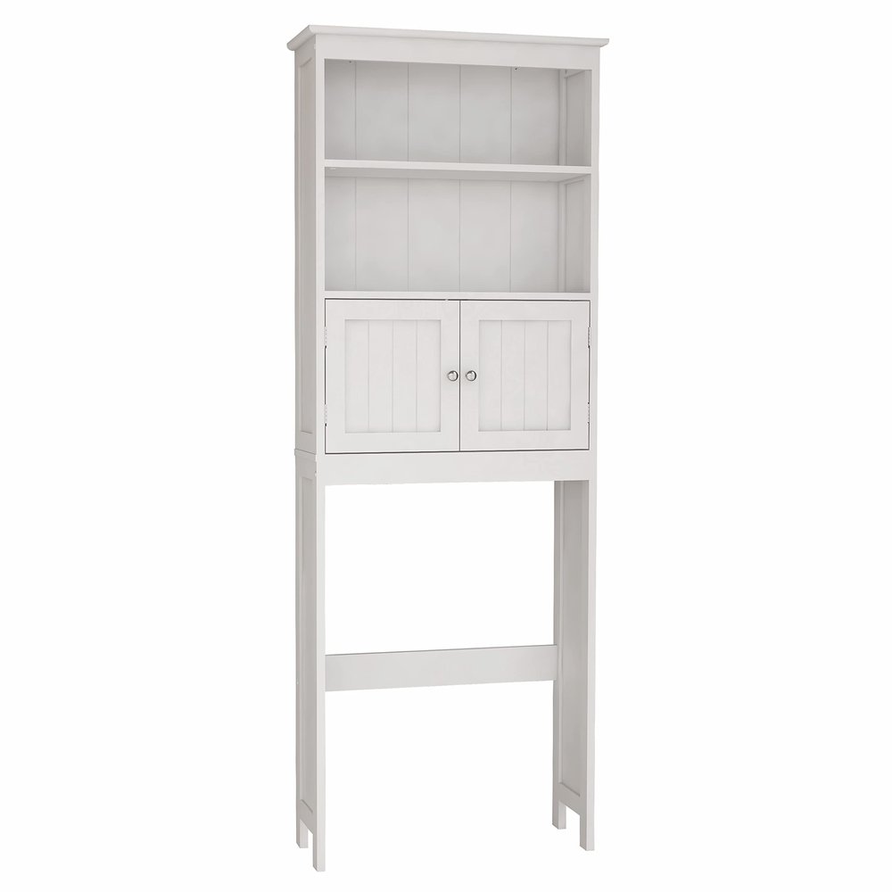 DSHADE Over The Toilet Storage, Double Door Bathroom Organizer Toilet Cabinet, Freestanding Above Toilet Rack with Open Shelves, White