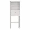 DSHADE Over The Toilet Storage, Double Door Bathroom Organizer Toilet Cabinet, Freestanding Above Toilet Rack with Open Shelves, White view 1