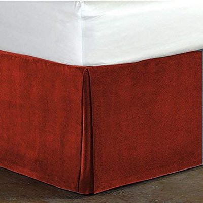 Crown Bedding Bed Skirt Burgundy Color Valvet Bed Skirt 14 inch Drop Length Bed Skirt Dust Ruffle with Split Corners King. (76 x 80)