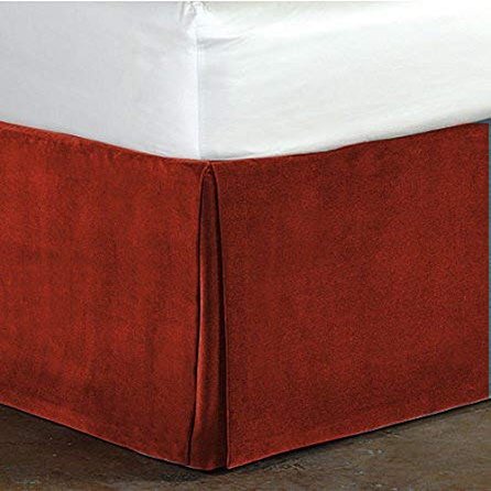 Crown Bedding Bed Skirt Burgundy Color Valvet Bed Skirt 14 inch Drop Length Bed Skirt Dust Ruffle with Split Corners King. (76 x 80)