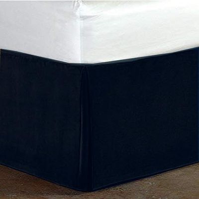 Crown Bedding Navy Blue Color Valvet Bed Skirt 14 inch Drop Length Bed Skirt Dust Ruffle with Split Corners Queen XL. (60 x 84)