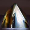 2.8" 240g Dyed Blue Banded Agate w/Quartz Druzy Pyramid Polished Natural Chalcedony Gemstone Crystal Mineral Collectible Specimen - India + One Clear Quartz Pebble view 2