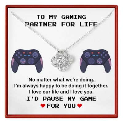 To My Gaming Partner For Life | Meaningful Love Knot Necklace, Romantic Jewelry for Gamer Couples | Anniversary, Valentines, Birthday,Christmas Keepsake Gift