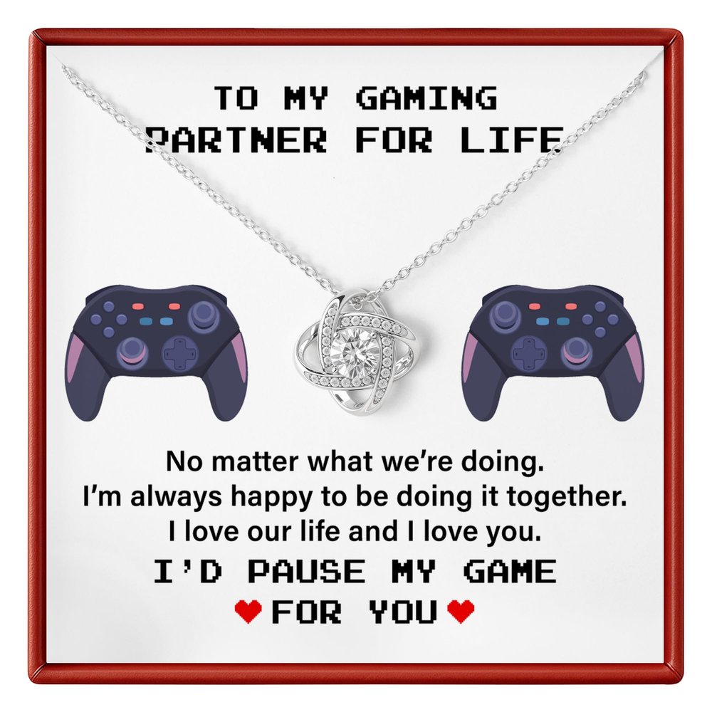 To My Gaming Partner For Life | Meaningful Love Knot Necklace, Romantic Jewelry for Gamer Couples | Anniversary, Valentines, Birthday,Christmas Keepsake Gift