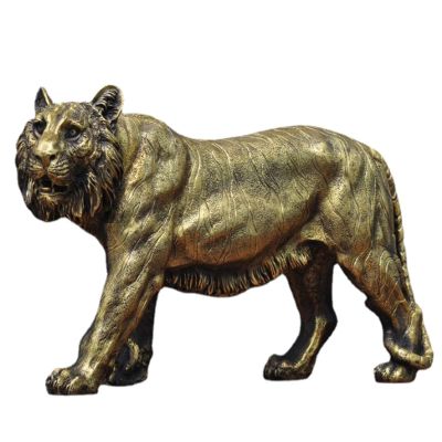 Large Brass Tiger Sculpture,Metal Copper Animal Zodiac Tiger Statue Model Crafts Desktop Ornament Office Home Living Room Bookshelf Wine Cabinet Decor