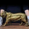 Large Brass Tiger Sculpture,Metal Copper Animal Zodiac Tiger Statue Model Crafts Desktop Ornament Office Home Living Room Bookshelf Wine Cabinet Decor view 2