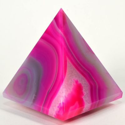 2.5" 265g Dyed Rose Pink Banded Chalcedony Agate w/Quartz Pyramid Polished Gemstone Crystal Mineral Specimen - India + One Clear Quartz Pebble