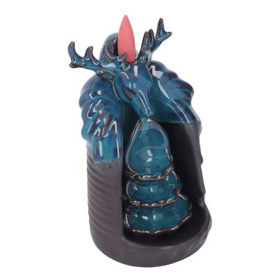 Backflow Incense Blue Deer Head Stress Relief Incense Holder Ceramic Waterfall Incense for Home Office Meditation