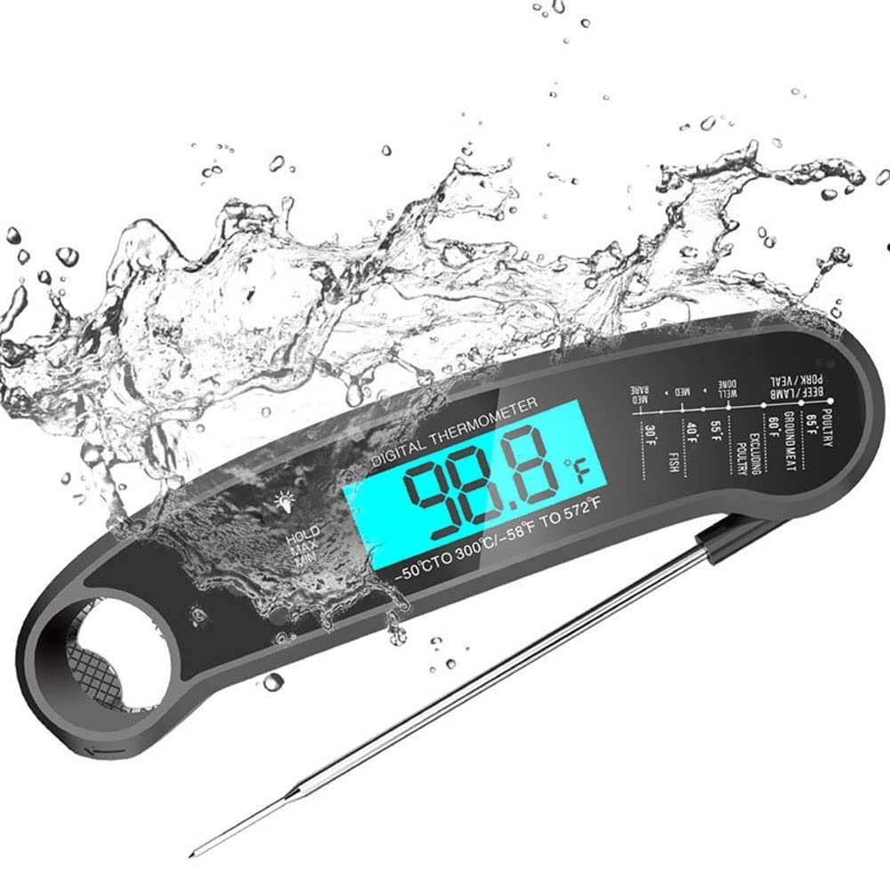 XARONF Digital Meat Thermometer - Instant Read Waterproof Food Thermometers with Bottle Opener for Kitchen, Outdoor Cooking & Grilling, Left-hand Thermometer