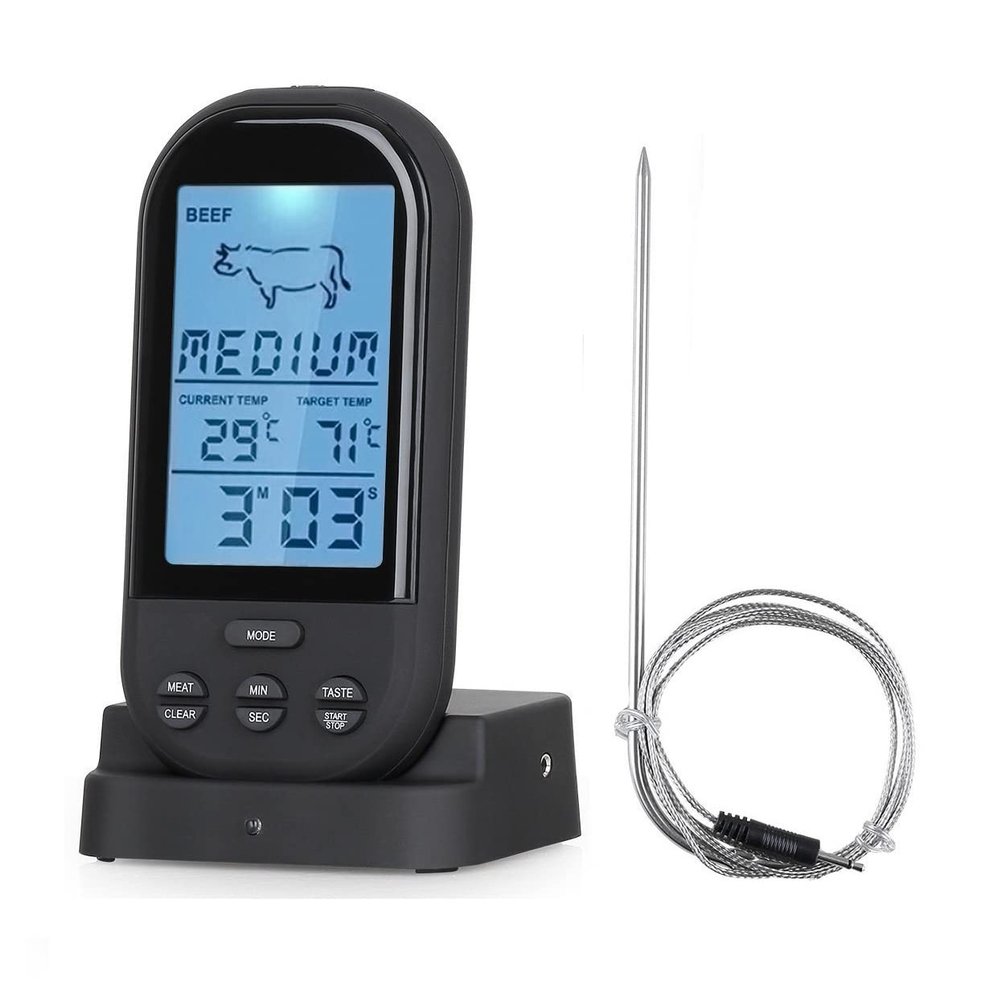XARONF Digital Meat Thermometer for Cooking, LCD Large Display Instant Read Food Thermometer with Backlight, Long Probe, Kitchen Timer, Cooking Thermometer for BBQ,Oven (Color : Black)