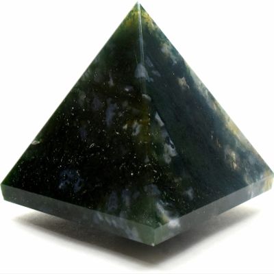 55mm 155g Rich Green Moss Agate Pyramid Polished Natural Chalcedony w/Dendrites Gemstone Crystal Mineral Specimen - India + One Clear Quartz Pebble