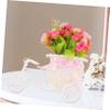 Veemoon Rattan Garden Decor Basket Desktop Bike Simulated Tabletop Mini Bicycle Decoration Plant Pink Ornament Planter Stand Home Tricycle for Wedding Artificial view 2