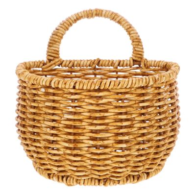 2Pcs Hand Woven Storage Basket, Small Imitation Rattan Hanging Basket for Kitchen, Bathroom, Wall Decor, Sundries Organizer, 11.02 X 5.51 X 5.51 Inch