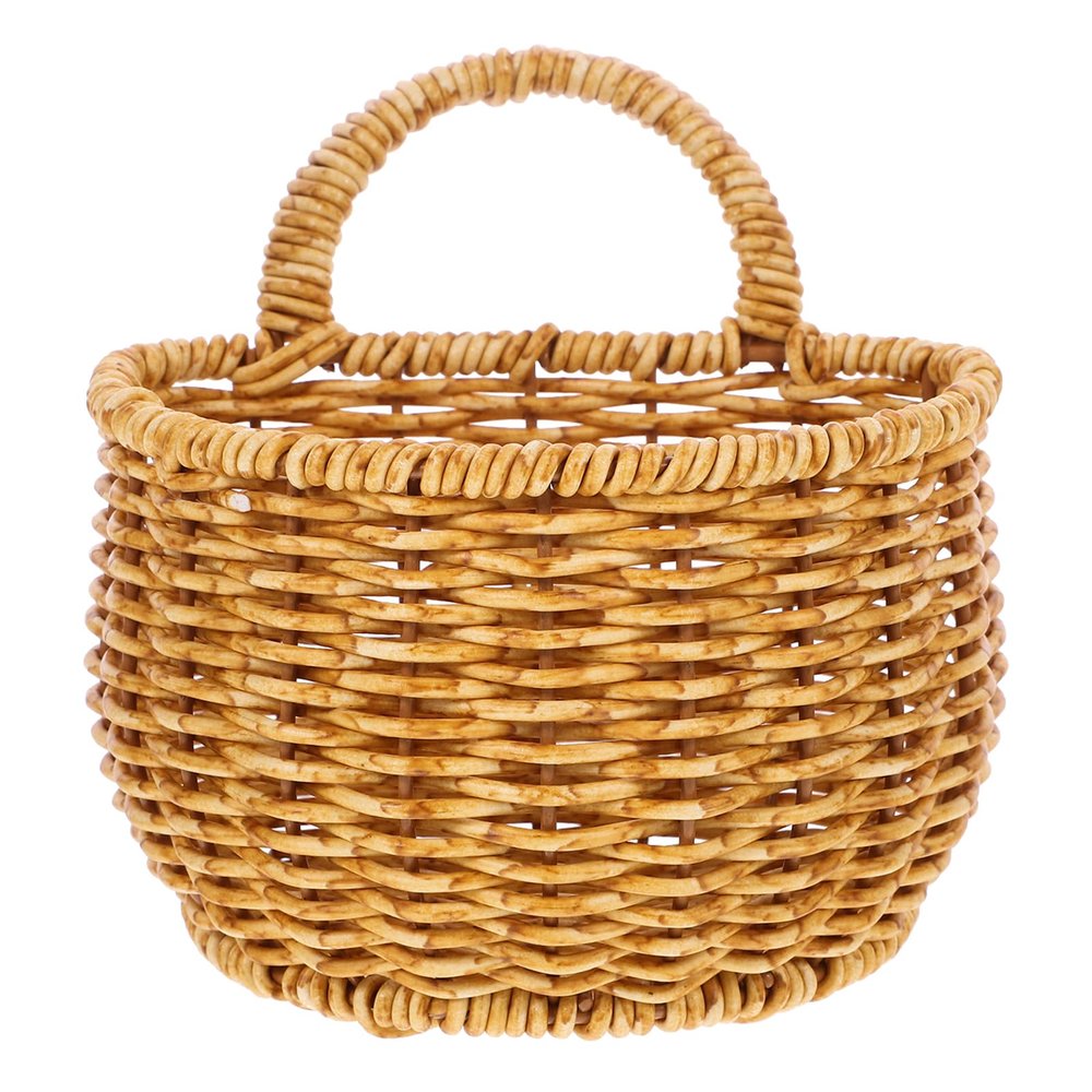 2Pcs Hand Woven Storage Basket, Small Imitation Rattan Hanging Basket for Kitchen, Bathroom, Wall Decor, Sundries Organizer, 11.02 X 5.51 X 5.51 Inch