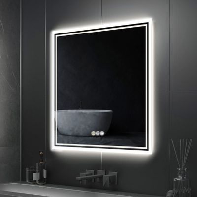 Bathroom Mirror Square Big Led Vanity Makeup Dimmable Anti-Fog 32 * 32" Silver Modern Contemporary Fog Free