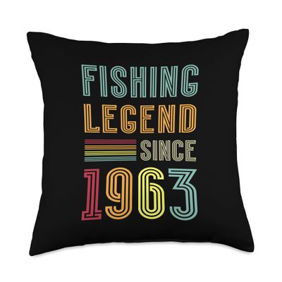 61st Birthday Fisherman Retro Vintage 1963 61 Years Fishing Throw Pillow