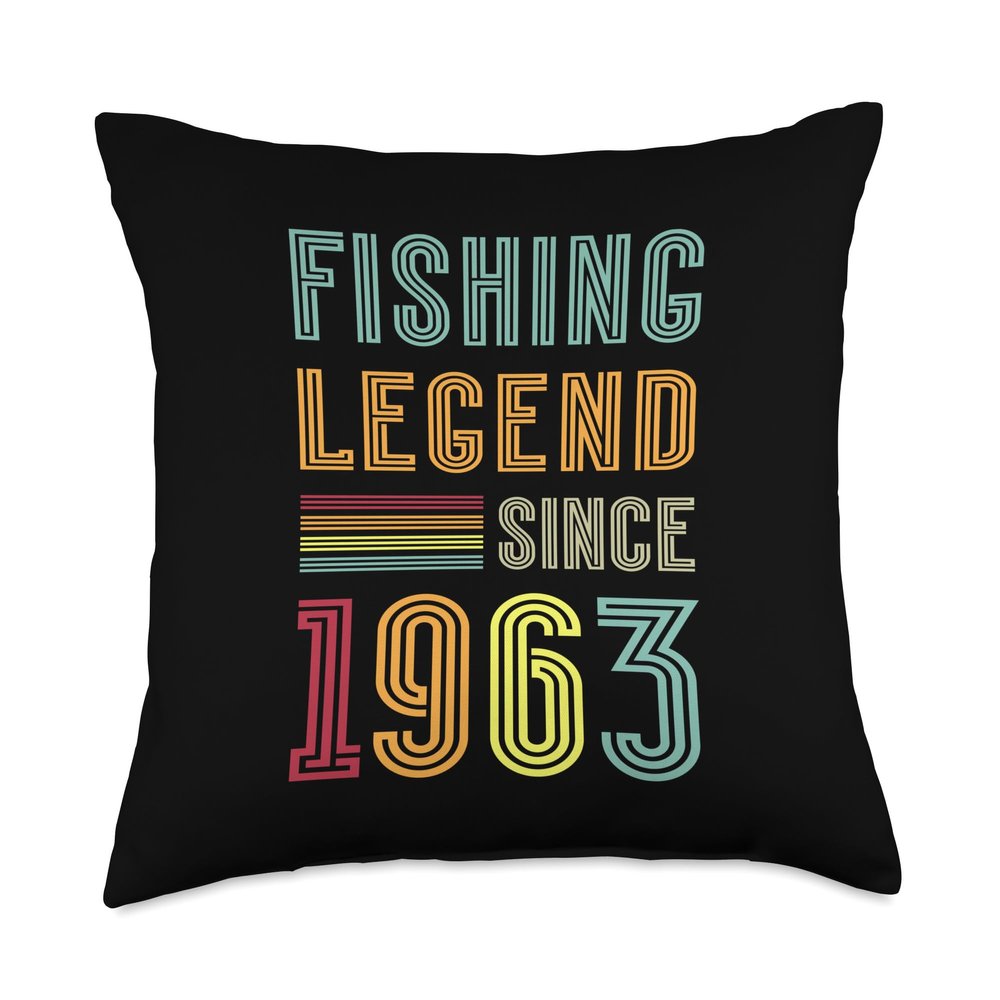 61st Birthday Fisherman Retro Vintage 1963 61 Years Fishing Throw Pillow