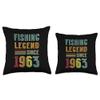 61st Birthday Fisherman Retro Vintage 1963 61 Years Fishing Throw Pillow view 3