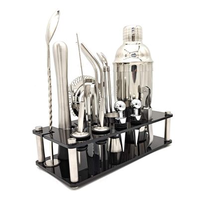 AAGAZA Cocktail Shaker Bartender Kit 17-Piece Cocktail Shaker Set Acrylic Bracket for Mixed Drinks Martini Bar Tools Set with Straws Cocktail Shaker Set /38 (Color : Silver, Size : 750ML)
