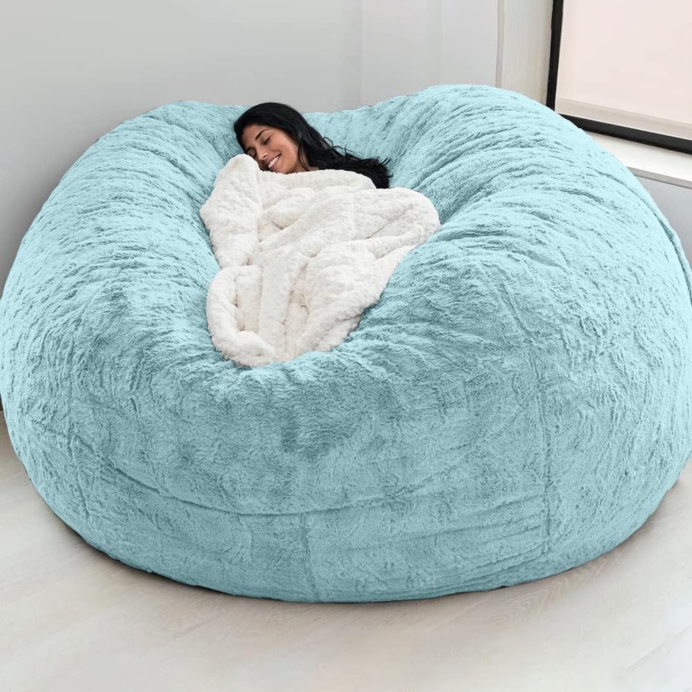 AAGAZA Bean Bag Chair Cover, Home Sponge Bed Bean Bag Chair Cover Slipcover Double Bedroom Balcony Large Couch Soft Fluffy Cover Only Cover No Fillings, Grey/53 (Color : Sky Blue, Size : Large)