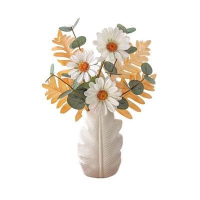 Artificial Flowers Artificial Flowers Imitation Flower Belts Ceramic Vases Light and Luxurious Floral Decorations Indoor Artificial Plants Table Decorations Flower Decoration ( Color : Yellow+white )