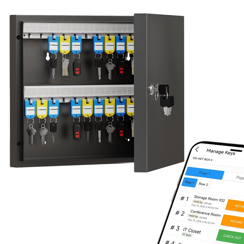DiDiHere 48 Key Lock Box, Key Cabinet with Key Management App (Track Key Borrow/Return), Security Key Holder Wall Mount Lockbox for School, Office, Hotel, Property Management