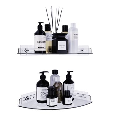 Bakzon Acrylic Corner Shelves, 2 Pack Adhesive Shower Caddy Organizer for Tile Walls, Wall Mounted Clear Bathroom Shelves for Inside Shower & Kitchen Storage