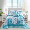 HZ & HY Coastal Oversized King Bedspread 128x120 Extra Wide, Lightweight Beach Bedding Nautical Quilt, Real Stitching, Reversible, 6 Piece, 100% Microfiber, King/California King, Seahorse view 1