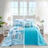 HZ & HY Coastal Oversized King Bedspread 128x120 Extra Wide, Lightweight Beach Bedding Nautical Quilt, Real Stitching, Reversible, 6 Piece, 100% Microfiber, King/California King, Coral view 2