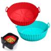 2 Pack Air Fryer Silicone Liners for 5 QT or Bigger,Silicone Air Fryer Liners Inserts,Replacement of Flammable Parchment Paper,Reusable Baking Tray Oven Accessories,Red+Blue(Top8.66in, Bottom7.48in) view 1
