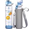 Seekua 32 oz Sports Glass Water Bottle with Straw and Time Marker, Large Resuable Motivational Glass Drinking Bottle for Infused Water, Fruit, Smoothie, Coffee view 1