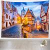 CORFOTO European Buildings Night Oktoberfest Tapestry Wall Hanging Fabric 60x50 Inch German Bavaria Town Street Tapestry Bavarian Party Decorations Bedroom Aesthetic Living Room Dorm Decor view 1