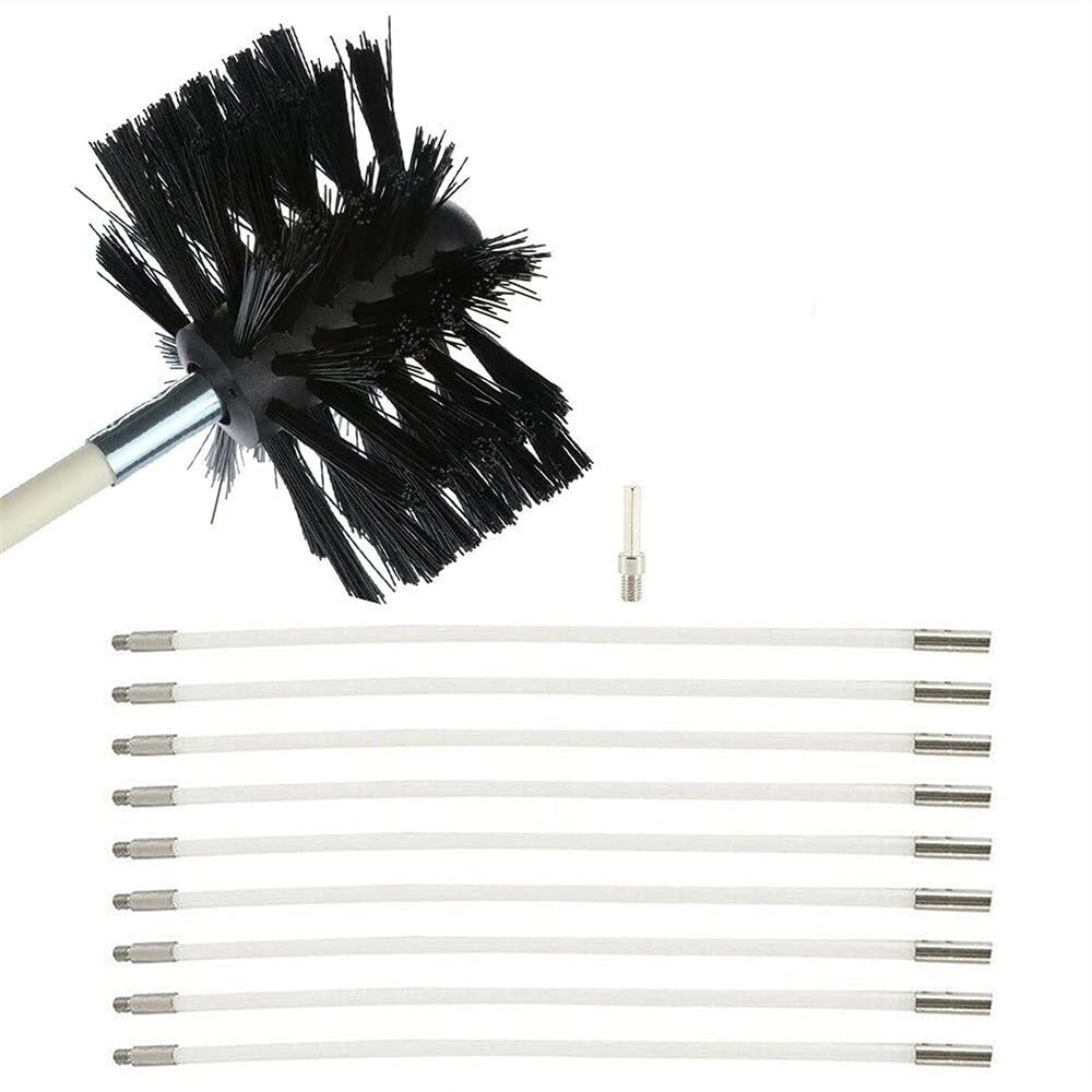 chimney sweep kit Chimney Cleaning Brush Kit, Duct Vent Cleaning Set With 9 /12 / 15 /18 Pcs Bendable Connectable Flexible Rods And 1Pcs Replaceable Brush Head, Drainage Pipeline Flue Cleaning Tool, E