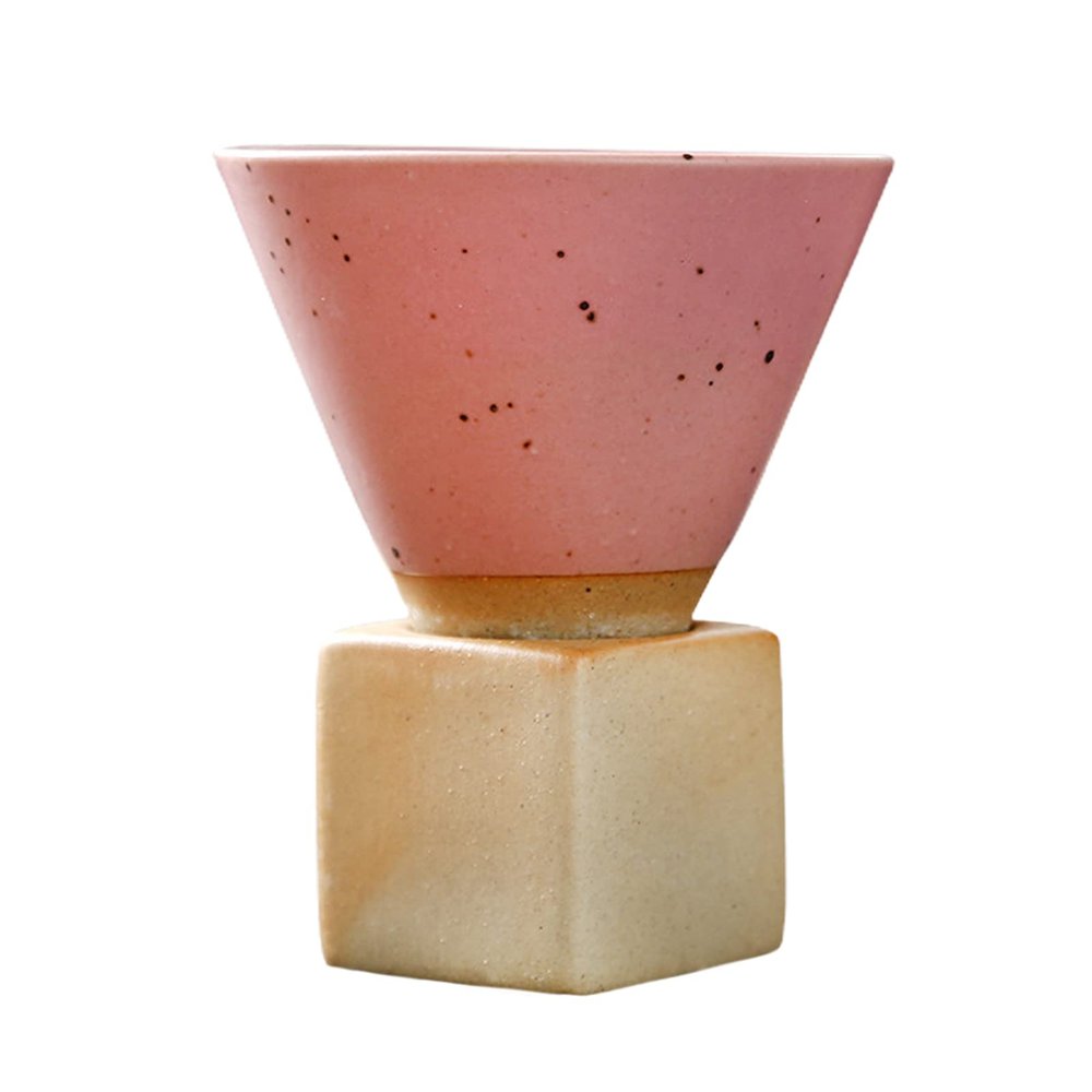 200ml Coarse Pottery Coffee Mug with Base, Retro Novelty Funnel Ceramic Coffee Cup Triangular Cone Shape Porcelain Mug, Coffee Cup for Latte Yogurt