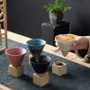 200ml Coarse Pottery Coffee Mug with Base, Retro Novelty Funnel Ceramic Coffee Cup Triangular Cone Shape Porcelain Mug, Coffee Cup for Latte Yogurt view 3