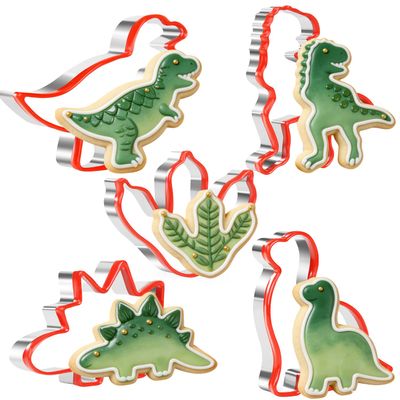 Dinosaur Cookie Cutters, 5-Piece Stainless Steel PVC Edge Set
