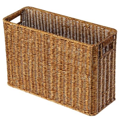 Happyyami Hand-Woven Magazine Basket Magazine Wicker Basket Rattan Magazine Holder Desk Storage Baskets with Handle for Bathroom Office