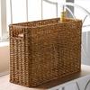 Happyyami Hand-Woven Magazine Basket Magazine Wicker Basket Rattan Magazine Holder Desk Storage Baskets with Handle for Bathroom Office view 2