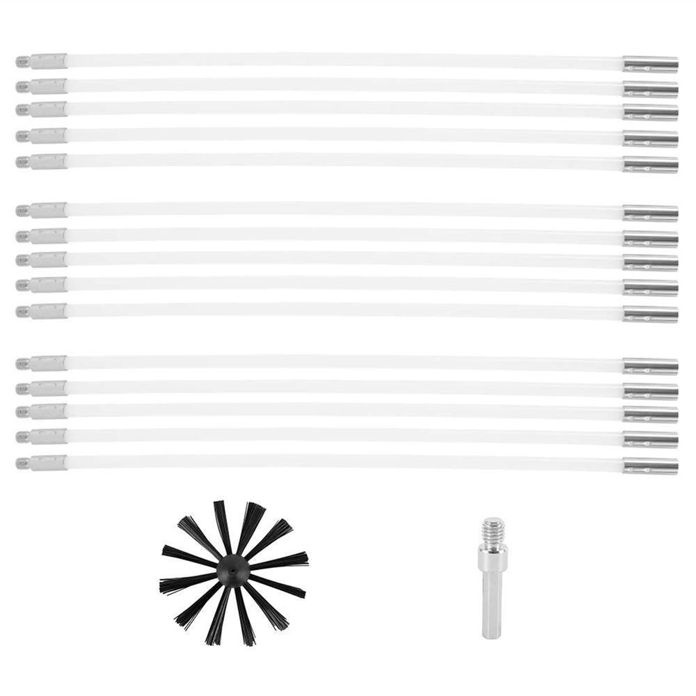 chimney sweep kit Chimney Sweep Brushes Kit, Dryer Vent Cleaning Drain Rod Set, Electrical Drill Drive Nylon Sweeping Brush, 9/15/18 Flexible Rods, Clean Tool Suitable For Chimneys Flue Fireplace Stov